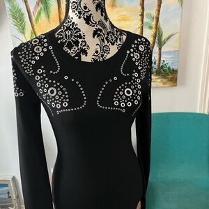 MICHAEL KORS  Ribbed Stretch Black Dress with beading  Size Small